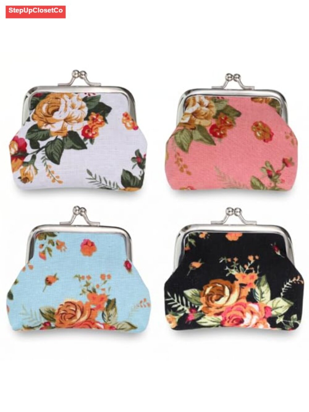 Set of 4 Canvas Coin Purses with Kiss Lock Closure Mini Wallets for Women